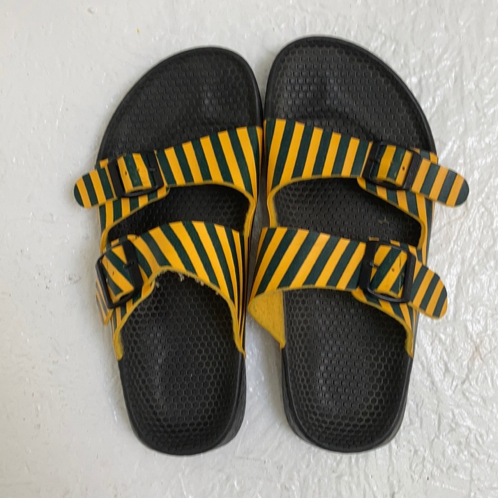 Rare Cool Birkenstock Birkis with Yellow and Forest Green stripes. Sz 40